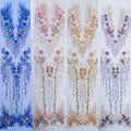 Large Design Decorative Flower Embroidery Bodice Beaded Red Lace Applique Dress Fabric LT2279A