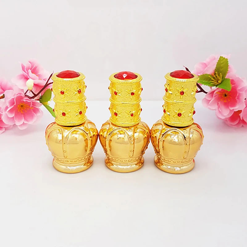 In Stock Ready to Ship 30ml Fancy Golden Zinc Alloy Screw Cap Attar Oud Oil Crystal Glass Perfume Bottle 100pcs MOQ
