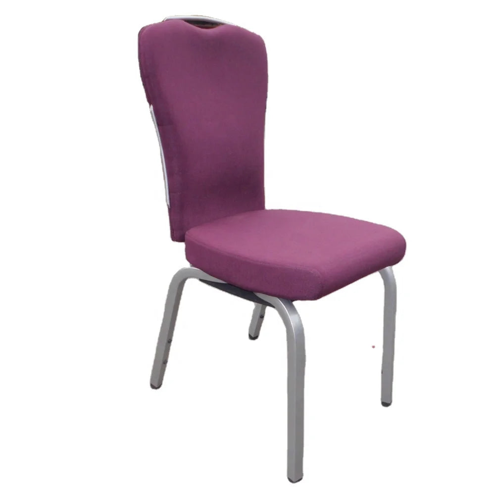Rock-able Banquet Chairs Purple Fabric Upholstery and Silver Frame