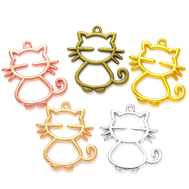 YuenZ Zinc Alloy Filigree Stamping Pendants Hollow Metal Cat Charms DIY Necklace Earrings Jewelry Accessories 28mmx 25mm D9334