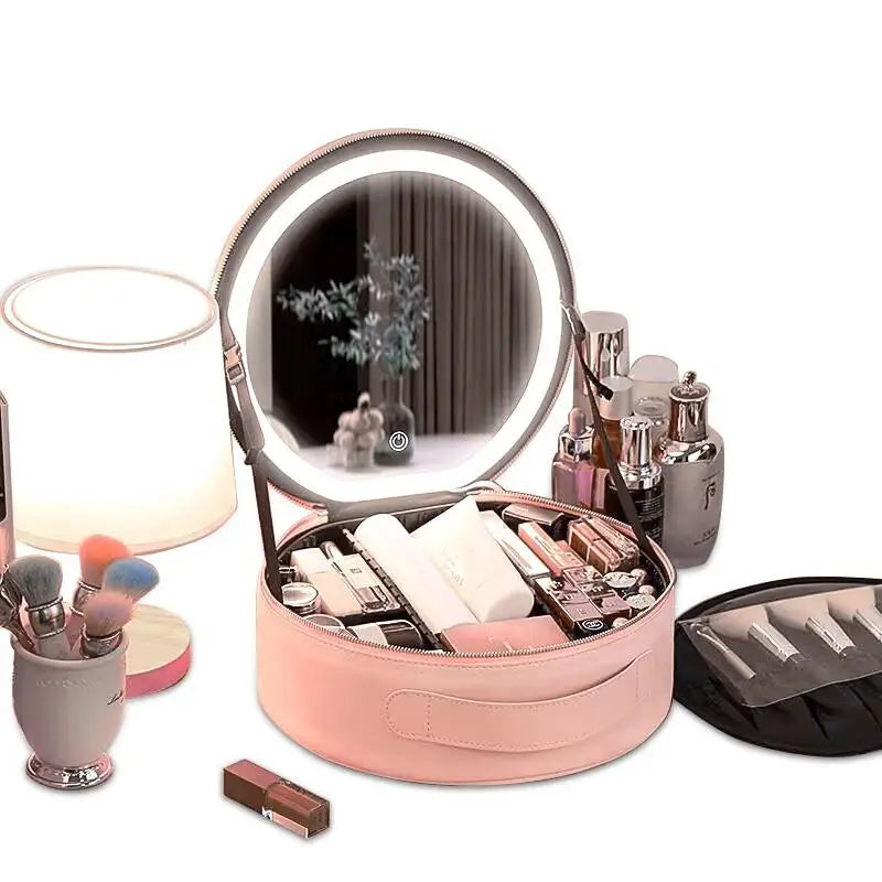 Large Capacity Fashion Portable Travel Makeup Bag Case with LED Light Mirror
