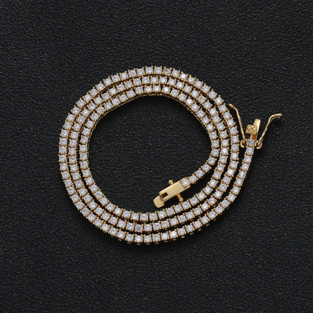Single-Row 2mm Micro Zircon Tennis Chain Copper Hip Hop Necklace for Parties