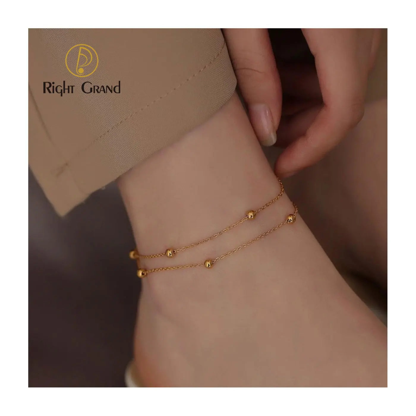 Double Layer Gold Plated Anklets Bangles Foot Jewelry Beach Beads Anklet Bracelets Stainless Steel Jewelry for Women