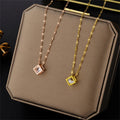 Wholesale Titanium Steel Simple Personality Statement Necklace Hollow Diamond Zircon Square Pendant Necklace