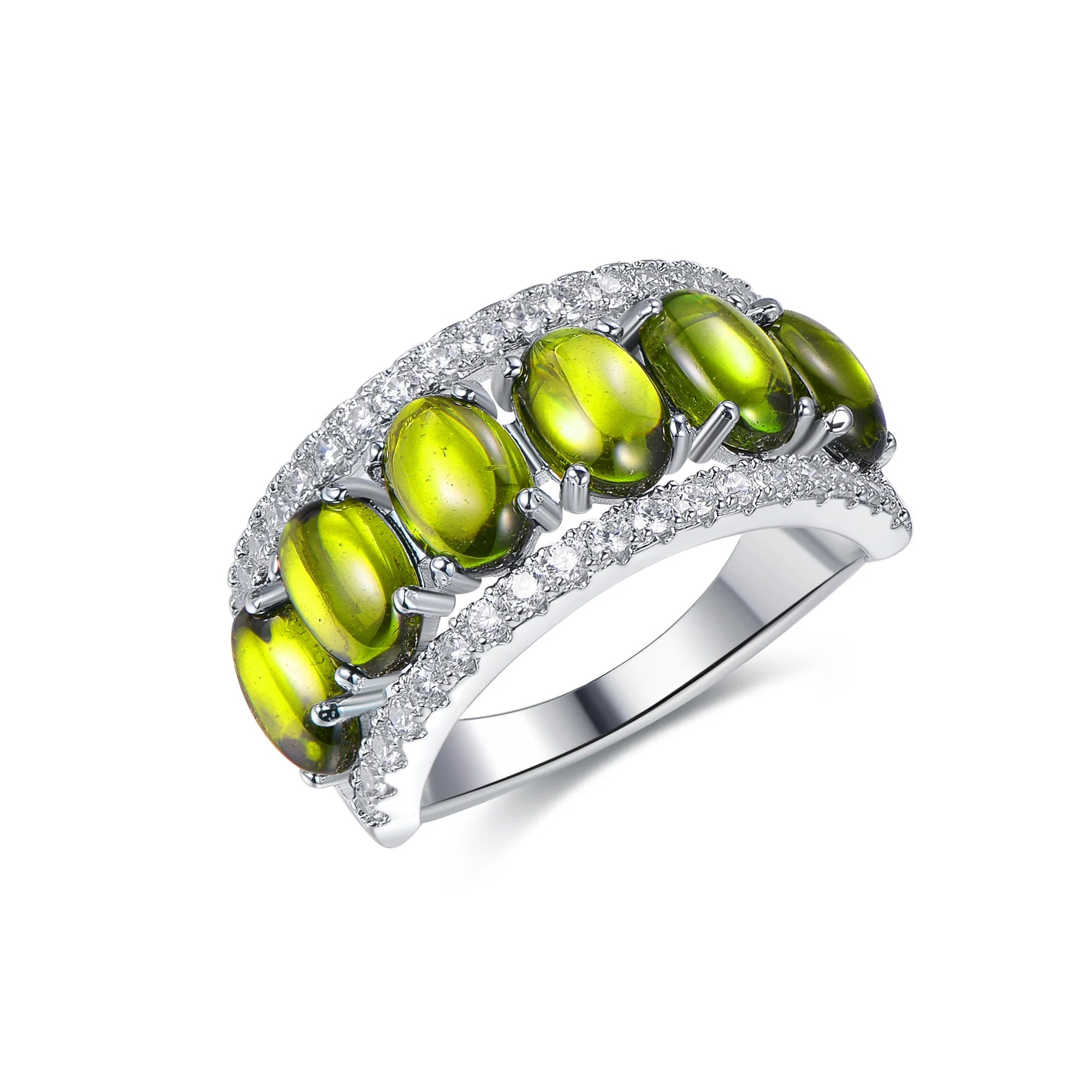 Bling 5a CZ 925 Sterling Silver Ring Green Peridot Ring Gemstone Topaz Micro Prong Setting Peridot Rings