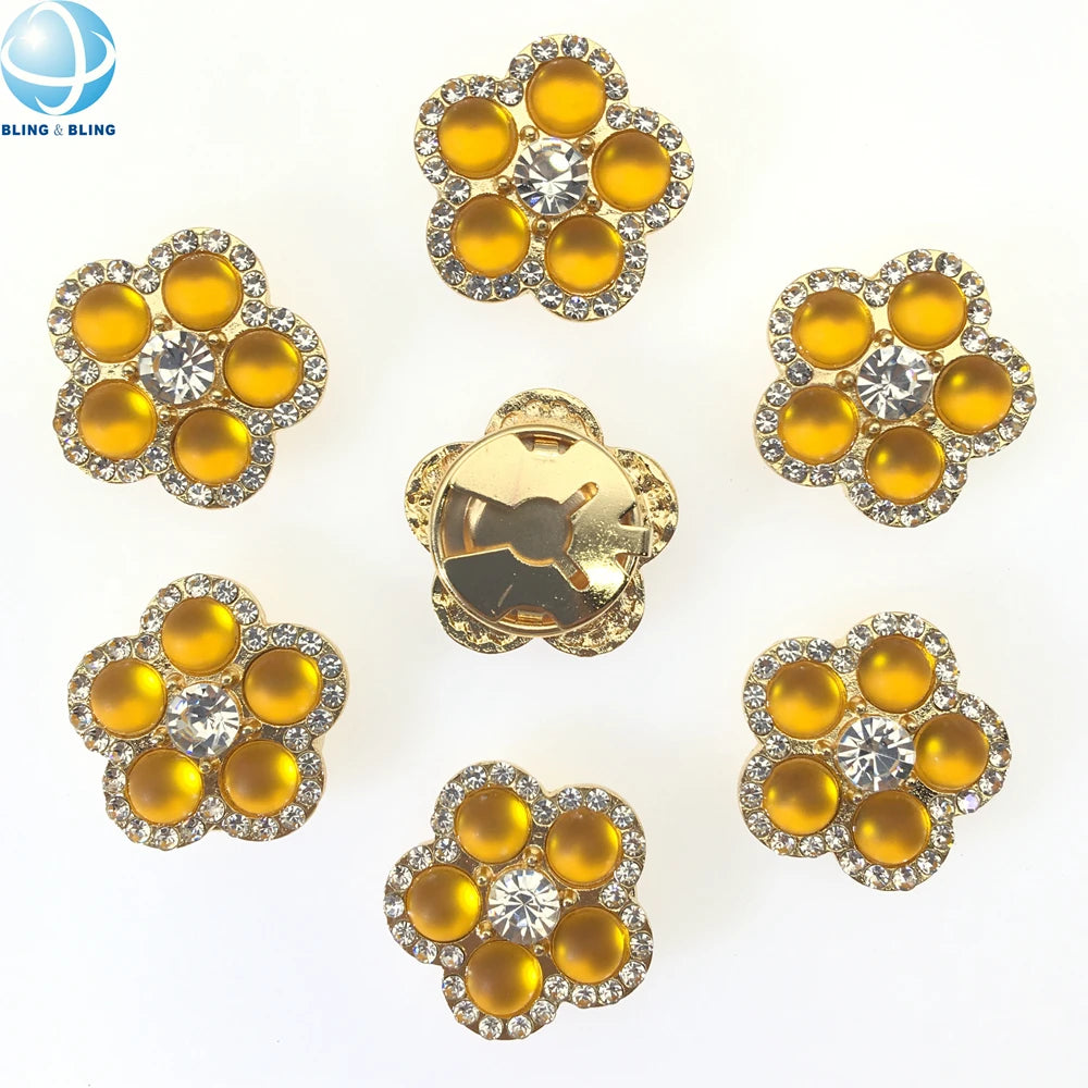 Flowers Gold Crystal Button Cover Accessories Rhinestone Alloy Clip on Button Covers for Shirts Sleeve Suit Cufflinks Decoration