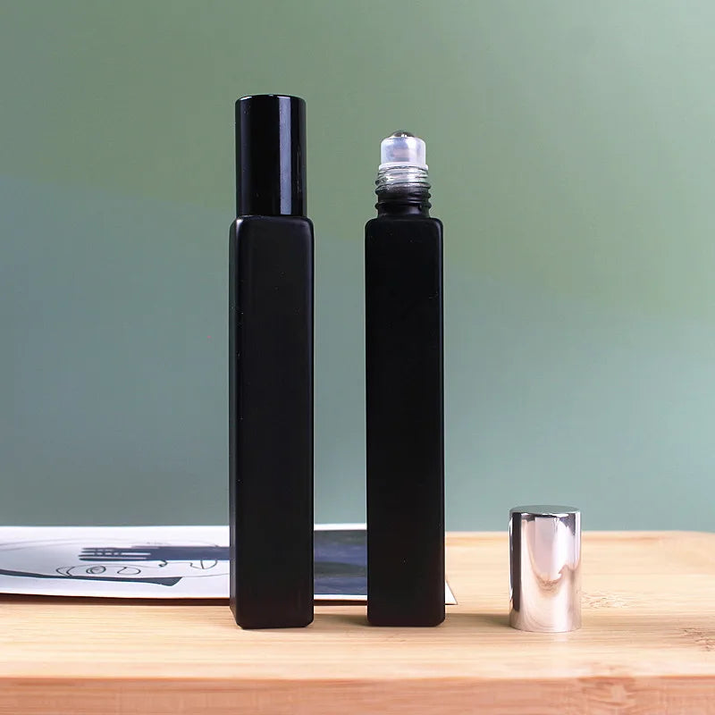 Roller Ball Roll on Bottle Square 10ml Empty Pen Essential Oil Roller Bottle Black White Glass Perfume Square Roll on Bottle