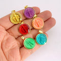 JS1757 18K Gold Plated Multi Colored Enamel Saint Benedict San Benito Medal Charm Pendants Catholic St. Benedict Medal Pendant