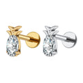 Right Grand ASTM F136 Titanium 16G Fruit Pineapple Stud Earring Oval CZ Labret Cartilage Tragus Helix Conch Lobe Piercing MegaBDM