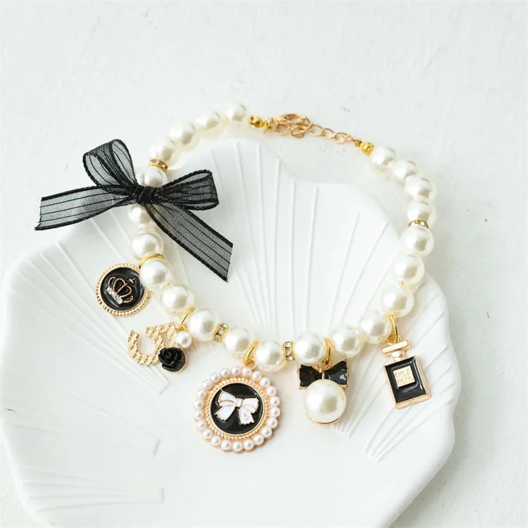Wholesale Luxury Designer Cat Dog Pearl Necklace Adjustable Pet Collar Jewelry Dog Accessories