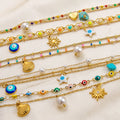 Wholesale Foot Chain Stainless Steel Gold Plated Bracelet Delicate Shell Rainbow Pendant  Multi-layer Chains Anklet