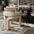 Italian High End Handmade Contemporary Dining Chairs Chaises a Manger Brass Frame Nubuck Fabric Luxury Villa Dining Room Chairs