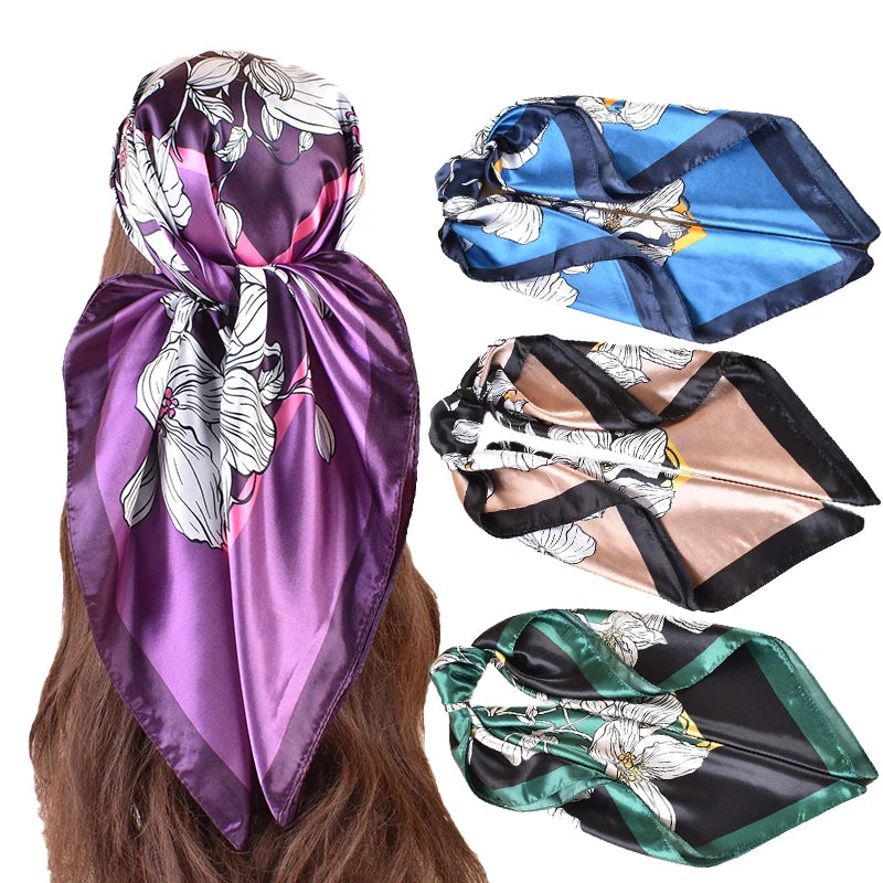 2025 Spring New Scarf Thin Simulation Silk Retro Print Light Luxury Scarf 90cm Satin Women's High End Square Scarf