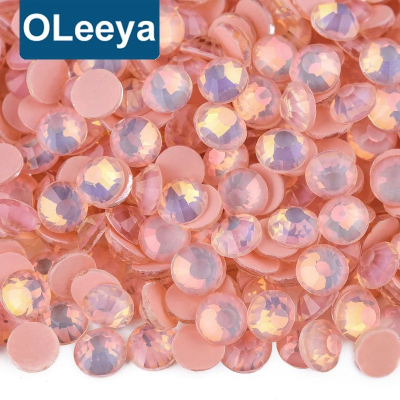 Oleeya Factory New Arrival 2028 Popular Mocha Opal Colors Glass Non Hotfix Rhinestone Flat Back Rhinestones for Garment