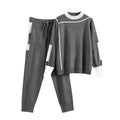Spring Autumn Knit Set Casual Colour Block Knit Pullover and Knit Pants Set Knit Two Piece Set for Women
