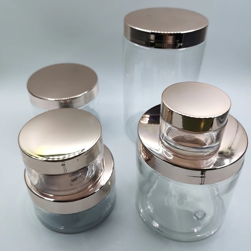 250ml 300ml 500ml PET Cosmetic Food Grade Plastic Cream Packaging Jars with Rose Gold Lids