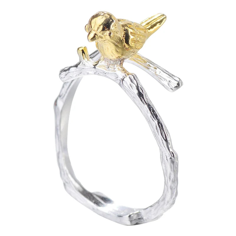 Wholesale Simple Design Jewelry Silver Open Adjustable Bird Standing Tree Rings for Women