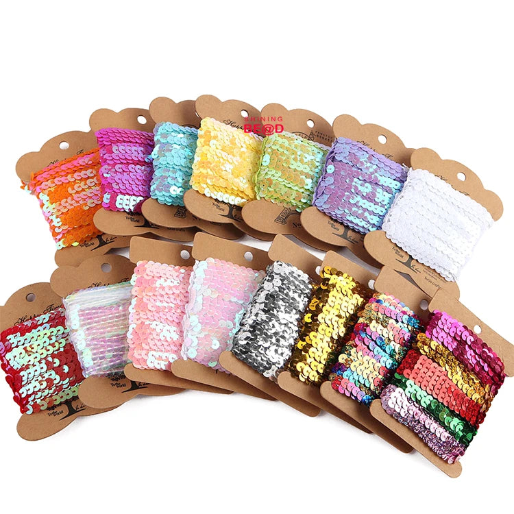 Colored Bead Strip Trim Sewing Fabric Round Flat PVC Sequin Ribbon for Wedding Dress/Shoes/Headband/Stage Costume DIY Decoration