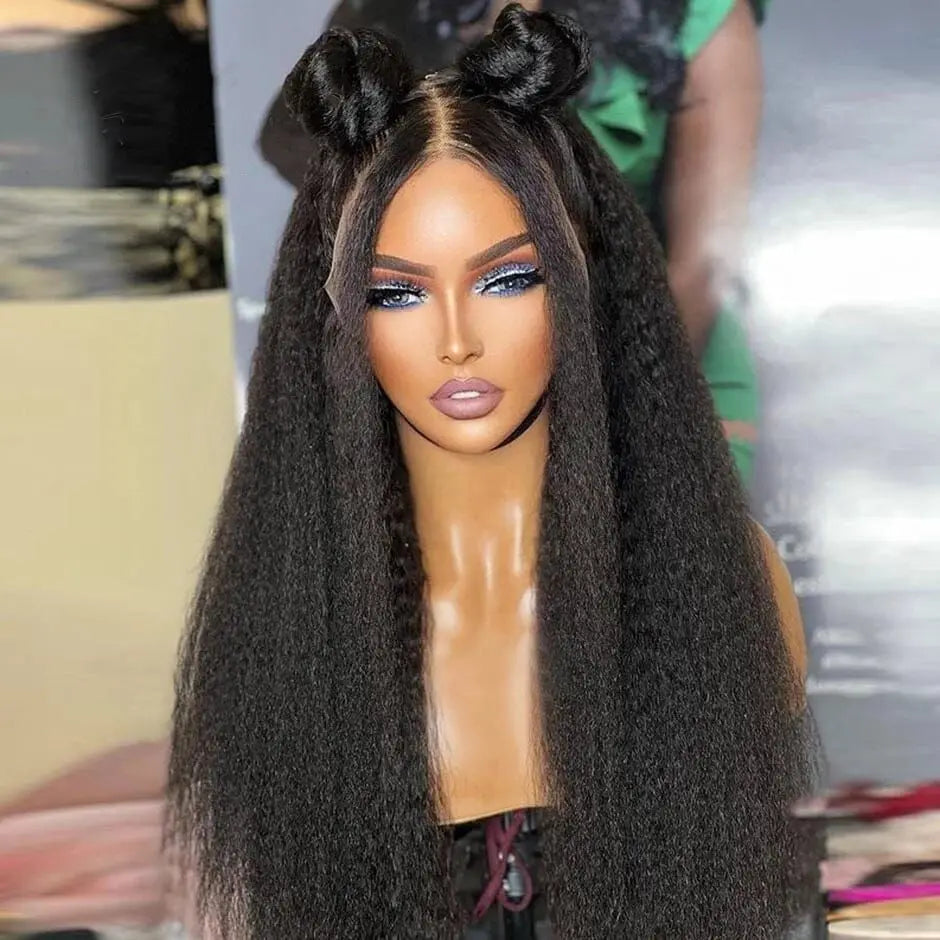 Kinky Straight with Baby Hair High Density 100% Full Human Hair Lace Front Wig Remy Human Hair Kinky Straight Lace Front Wigs