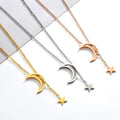 Elegant Ladies Gift Silver 18K Gold Plated Stainless Steel Women Moon and Star Pendant Necklace Jewelry