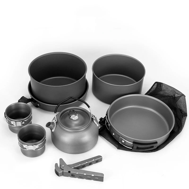 Camping Saucepan Water Pot Set 5-6 Person Folding Aluminum Portable Stainless Steel Cover Aluminum 3 Pieces Mess Kit Mess Tin