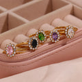 Colorful Christmas Jewelry Zircon Flower Ring Gold Plated Stainless Steel Women Jewelry
