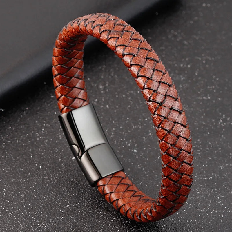 Made in China Custom Free Lettering Men's Leather Bracelet Stainless Steel Simple Men's Bracelet Hip Hop Jewelry OT-084
