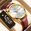 LIGE LG8970 Men's Fashion Quartz Watch Big Luxury Business Casual Waterproof Luminous Date Leather Watch Alloy Glass Stop Watch