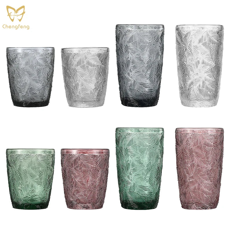 Commercial Embossed Colored Glass Tumblers - Versatile Water Glasses Catering Glass Cups Solid Color Glass Drinkware