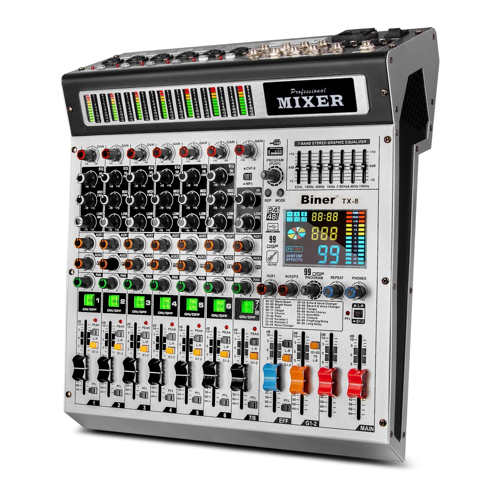 TX-8 Professional 8 Channel DJ Controller USB Audio Mixer Metal Guitar Audio Mixing Console