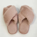 Autumn Winter Open Toe Faux Fur for Slippers Cross Strap Flat Plush Floor Home for Slippers Embroidered Logo Comfortable and War MegaBDM