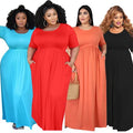 Summer Women's Solid Color Crew Neck Short Sleeve Loose Natural Waist ODM Casual Plus Size Floor-Length Dress