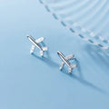 925 Sterling Silver Cubic Zirconia Airplane Shape Ear Studs Earrings Fashion Jewelry for Women