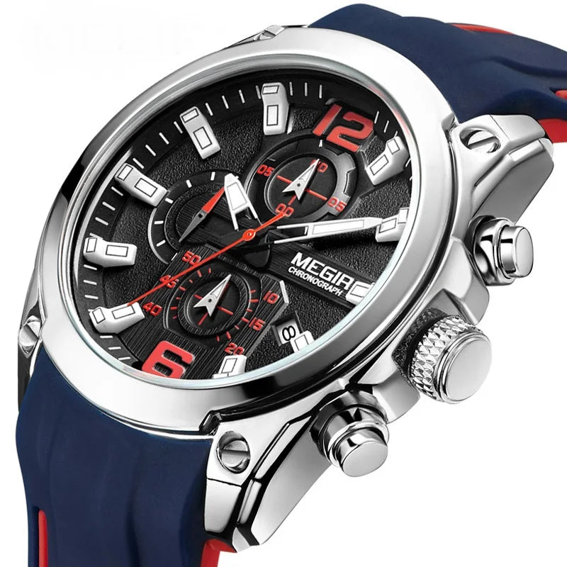 MEGIR 2063 Large Dial Sport Watch for Men Top Clock Luxury Chronograph Men's Wristwatch Gift Quartz Clock Relogio Masculino