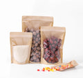 Wholesale kraft paper packaging bags food grade frosted ziplock bags new thickened window one-side transparent  kraft paper bags