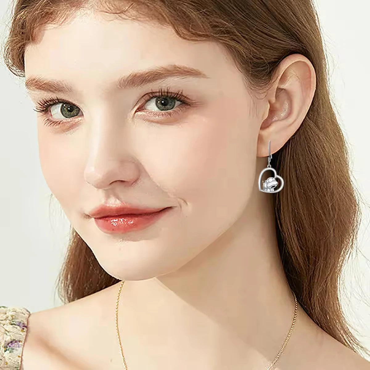 Animal Jewelry 925 Sterling Silver Rhodium Plated Cute Hippo Heart Hook Earrings