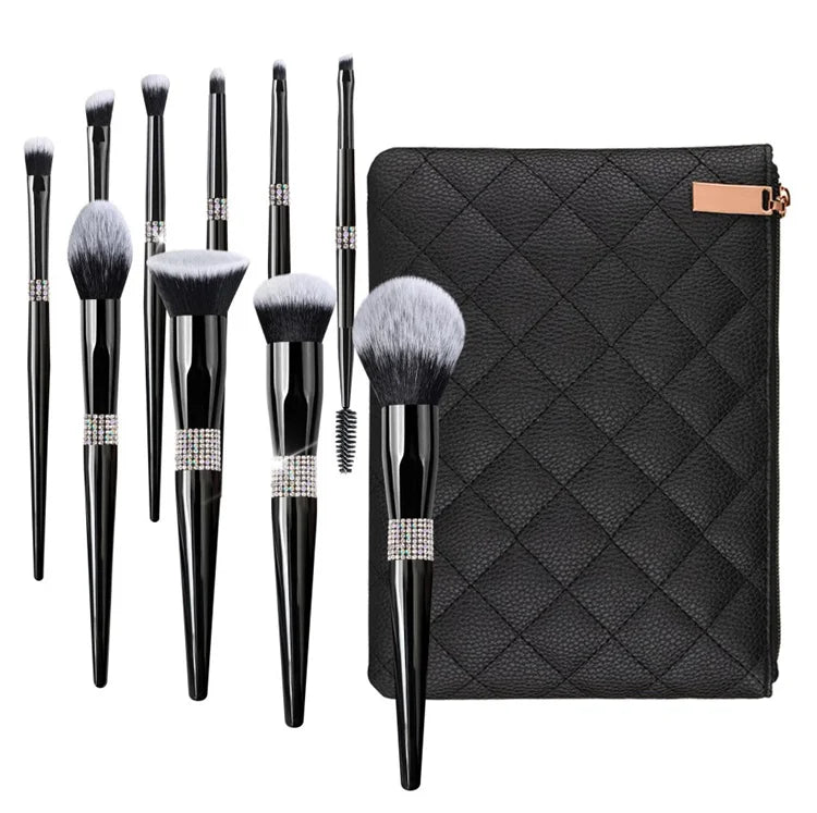 High Quality Professional Vegan Makeup Brushes Private Label Custom Logo Black Set Make up Brushes With Diamonds