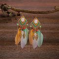 Handmade Boho Style Black Blue Red Colorful Real Long Feather Pendant Women Bohemian Earring Jewelry