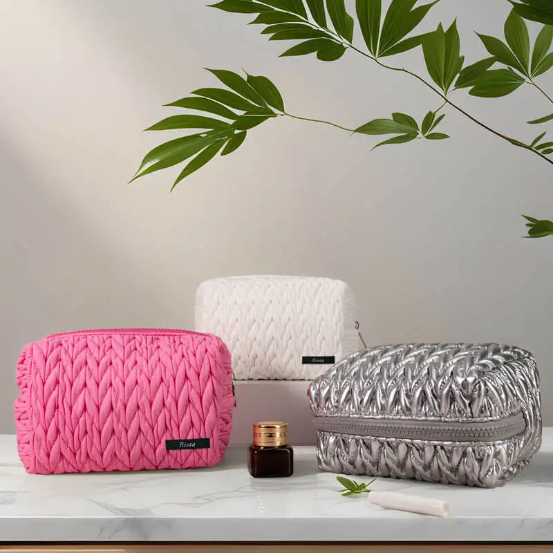 Wholesale Professional Custom Designer Travel Zipper Nylon Quilted Vanity Makeup Cosmetic Pouch Bags