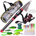 New Spinning Fishing Rod and Reel Combos Portable Telescopic Set for Beginner Carbon Fiber with Full Kits for Travel Nylon Bag