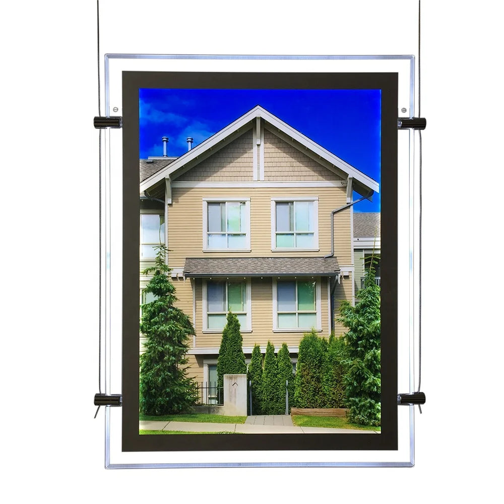 Illuminated Rectangle A4 Ultra Slim Hanging Acrylic Indoor Shop Window Display Led Advertising Box Signage Lighting