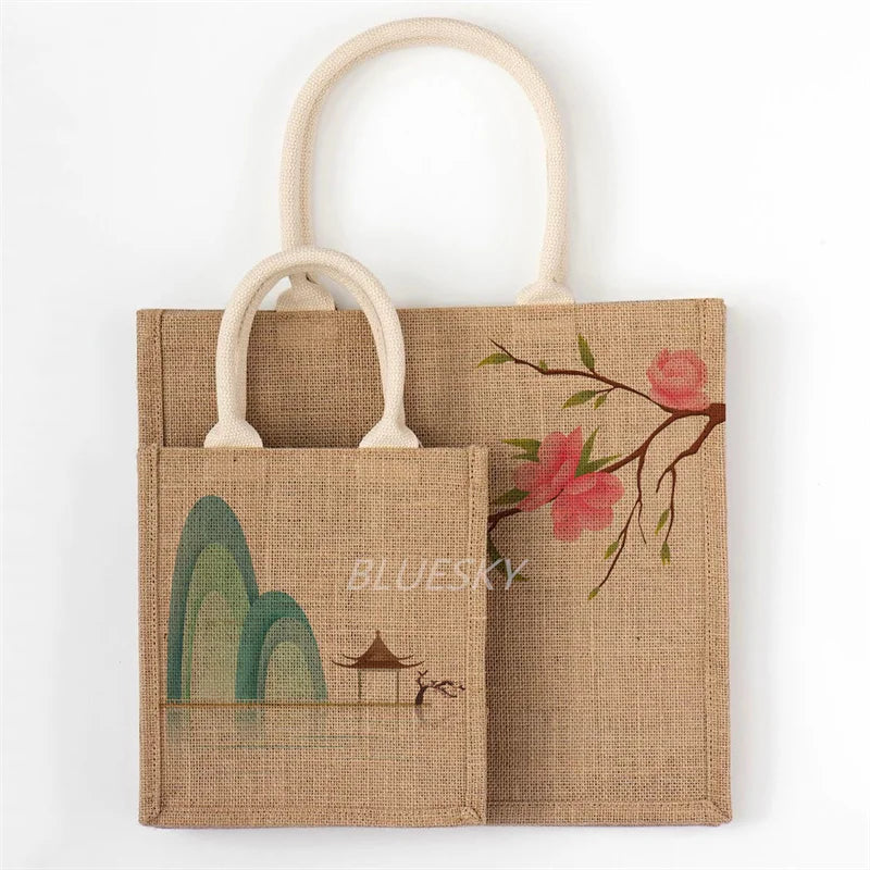 Wholesale Cheap Eco Recycle Natural Foldable Reusable Jute Burlap Packaging Custom Logo Printed Linen Shopping Tote Bag