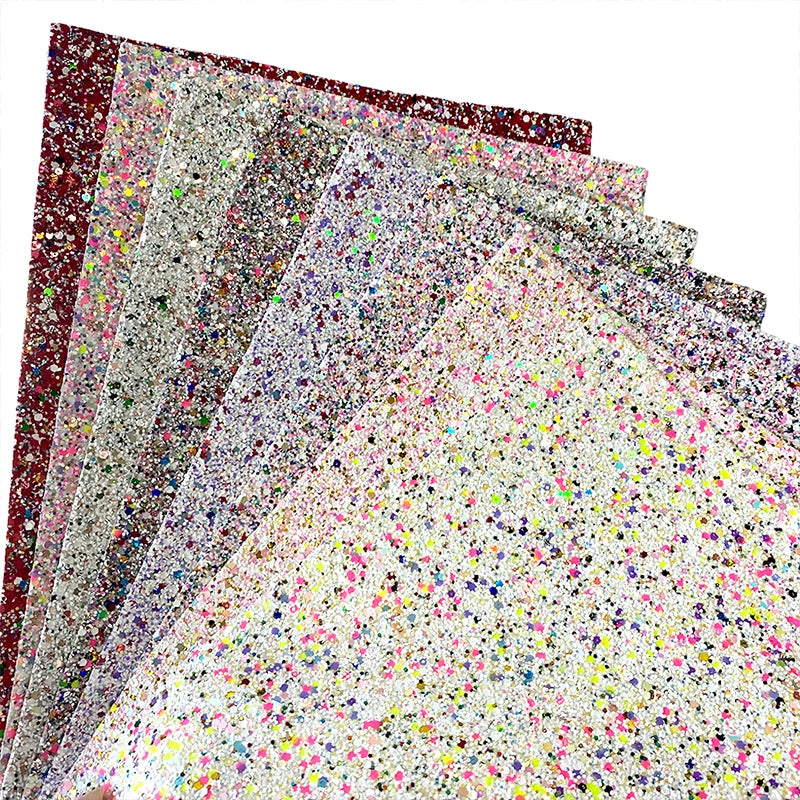 Hot Sell Colorful Metallic Sequins Shiny Chunky Glitter Faux Leather Sheets for Making Bag Hair Bow DIY