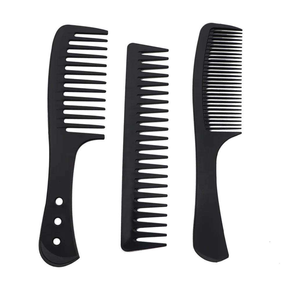 Wholesale Black Carbon Fiber Large Wide Tooth Custom Detangler Styling Comb for Straight Curly Hair Wet or Dry Hair Brush Tools