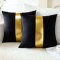 Modern Luxury Square Pillowcase Cushion Covers Black Velvet Gold Leather Stitching Headrest and Lumbar Pillow Covers