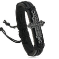 Vintage Jewelry Antique Silver Plated Metal Cross Handmade Woven Rope Leather Adjustable Charm Men Women Bracelets