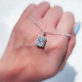 Huitan 2023 925 Silver Plated Necklace White CZ Sparkly Cubic Zirconia Diamond Rectangle Emerald Shape Pendant Necklace