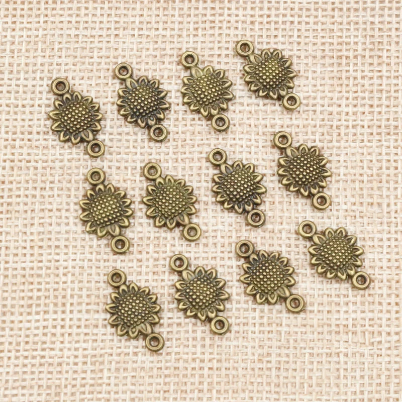 50pcs/lot 16x10mm Small Sunflower Charms Pendant Antique Bronze Cute Handmade DIY Jewelry Making Findings for Necklace Bracelet