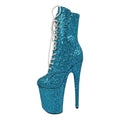 8"/20cm Lace-Up Autumn PU Plush Lining Lightweight Pole Dance Shoes Blue Platform Sexy Fetish Fashion Ankle Boots Nightclub