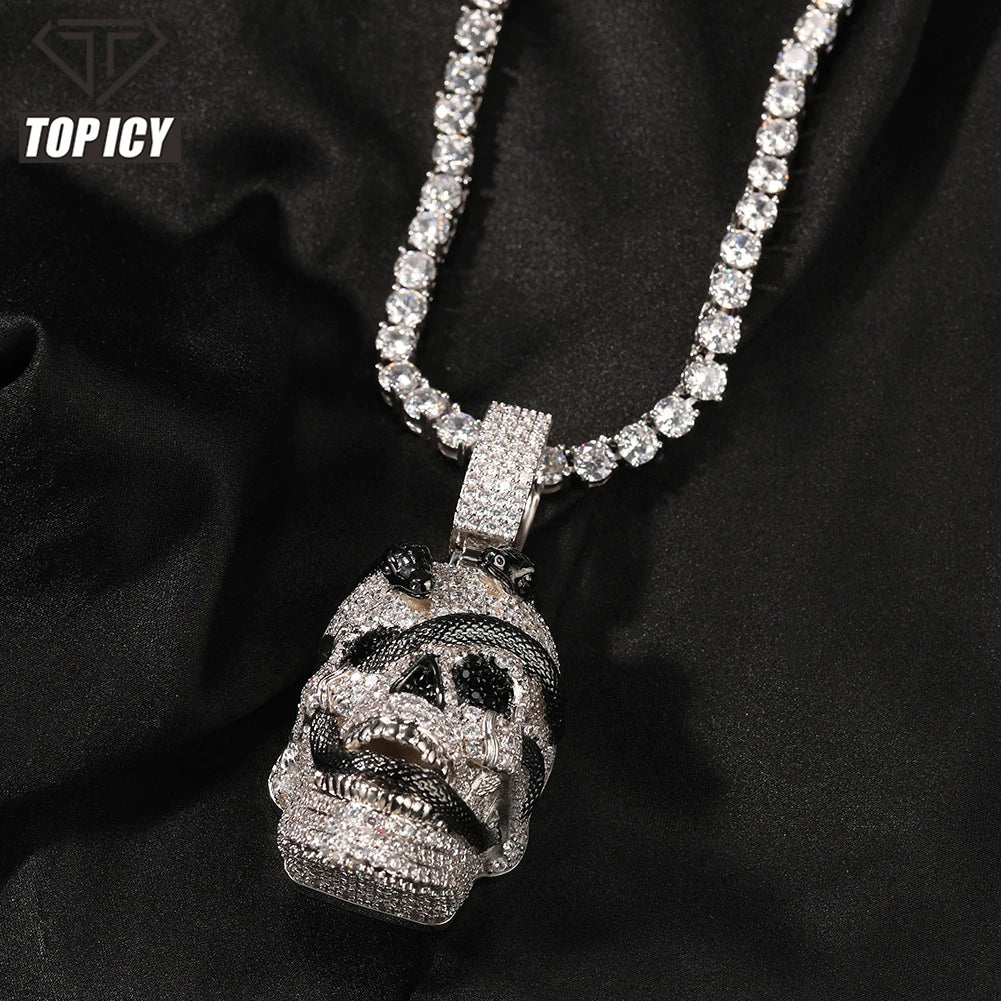 Super Big Size Gold Diamond Skull Pendant Snake Skull Iced Out Man Hip Hop Pendant Scary Sparking Men Pendant Necklace